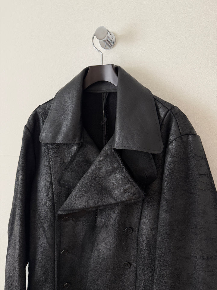 Heavy Wool Distressed Buttoned Overcoat