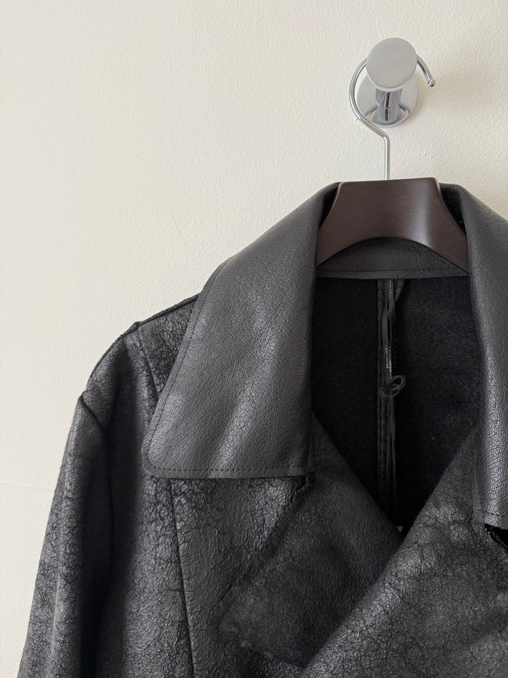 Heavy Wool Distressed Buttoned Overcoat