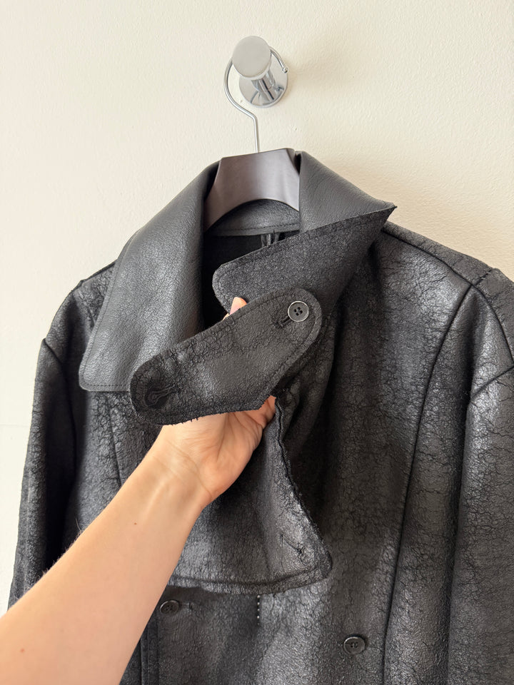 Heavy Wool Distressed Buttoned Overcoat