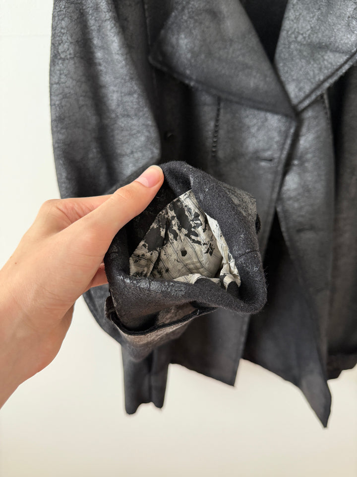 Heavy Wool Distressed Buttoned Overcoat