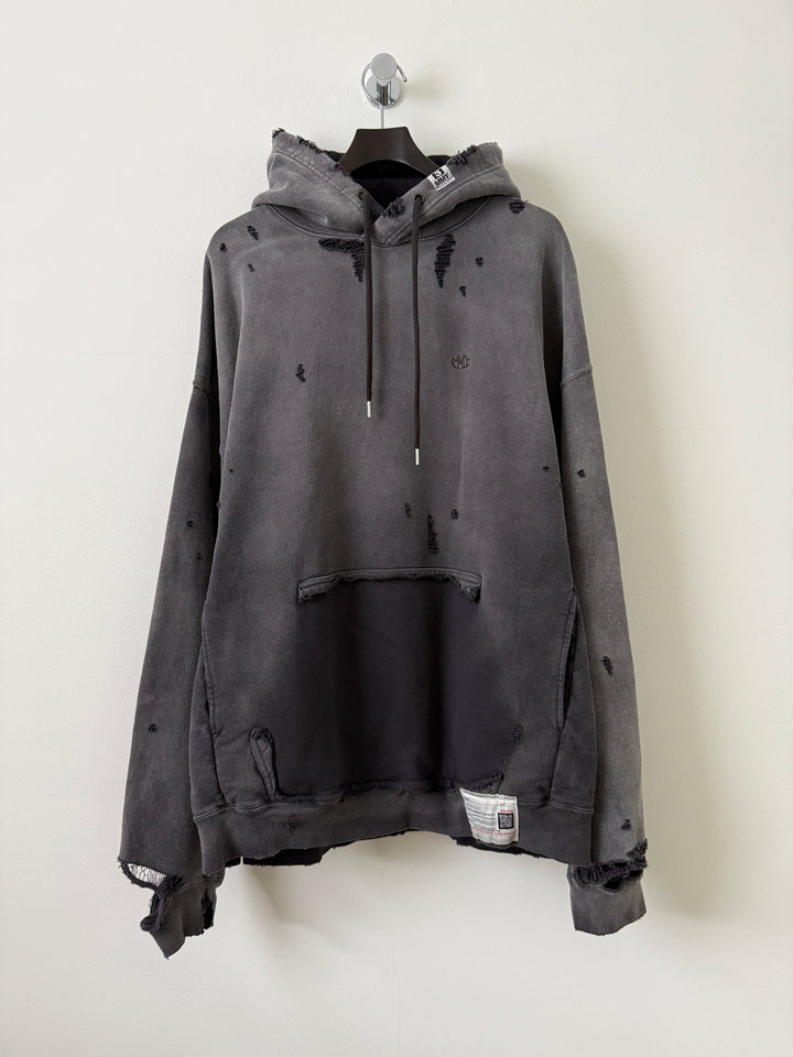Sun Faded Grey Distressed Pullover Hoodie