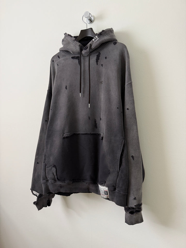 Sun Faded Grey Distressed Pullover Hoodie