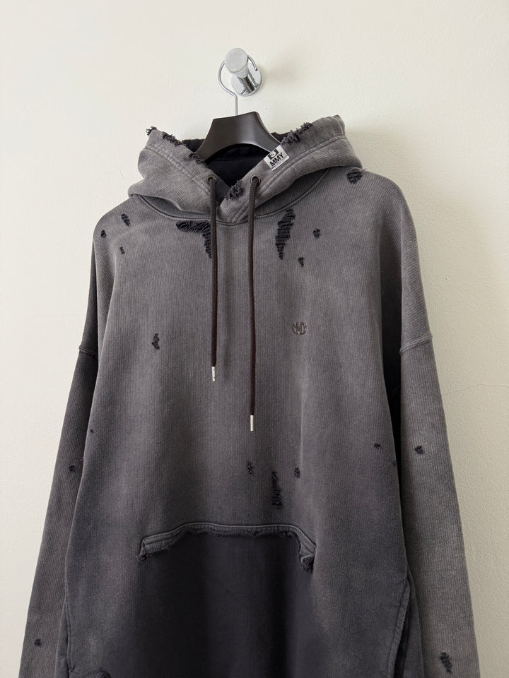 Sun Faded Grey Distressed Pullover Hoodie