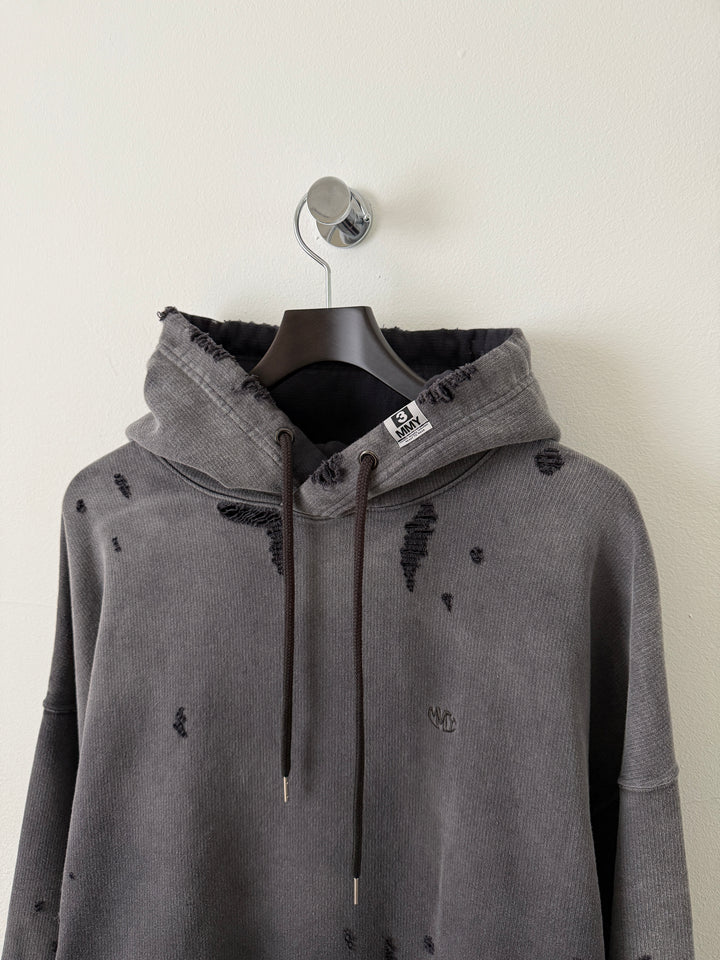 Sun Faded Grey Distressed Pullover Hoodie