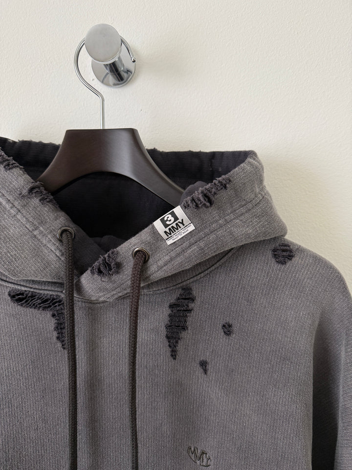 Sun Faded Grey Distressed Pullover Hoodie