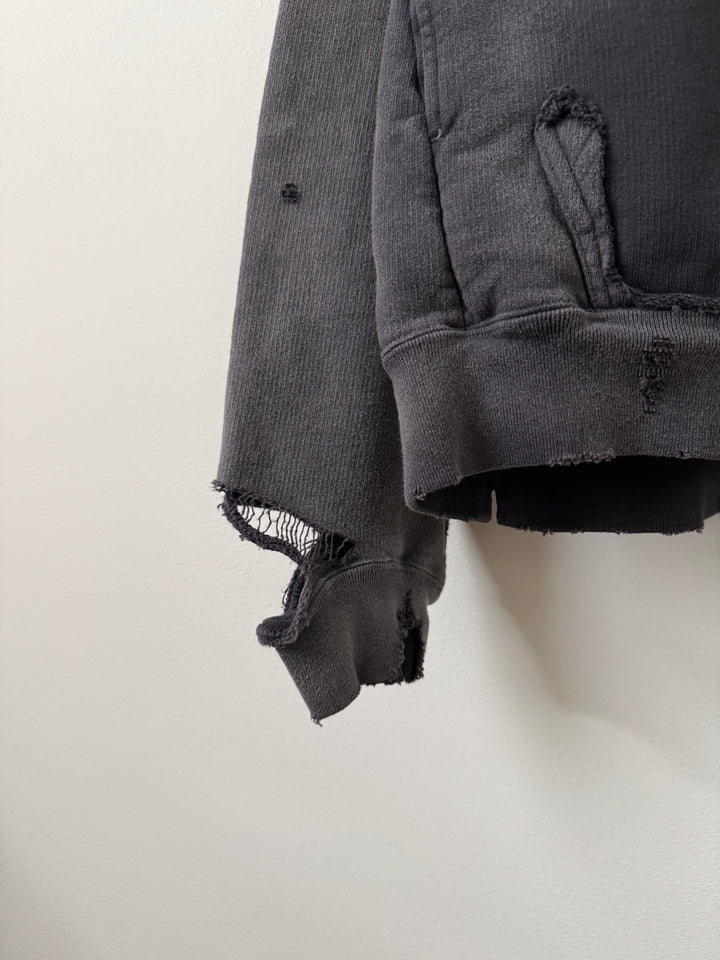 Sun Faded Grey Distressed Pullover Hoodie