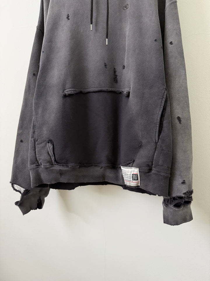 Sun Faded Grey Distressed Pullover Hoodie