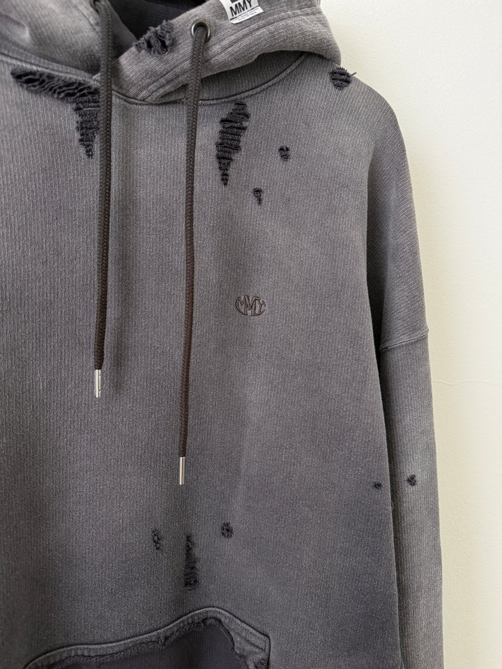 Sun Faded Grey Distressed Pullover Hoodie