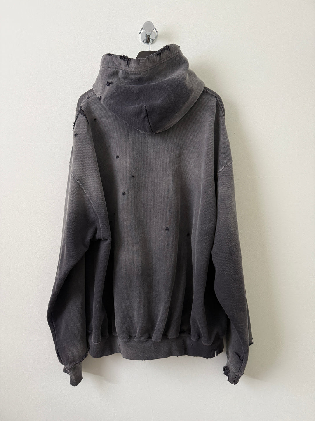 Sun Faded Grey Distressed Pullover Hoodie