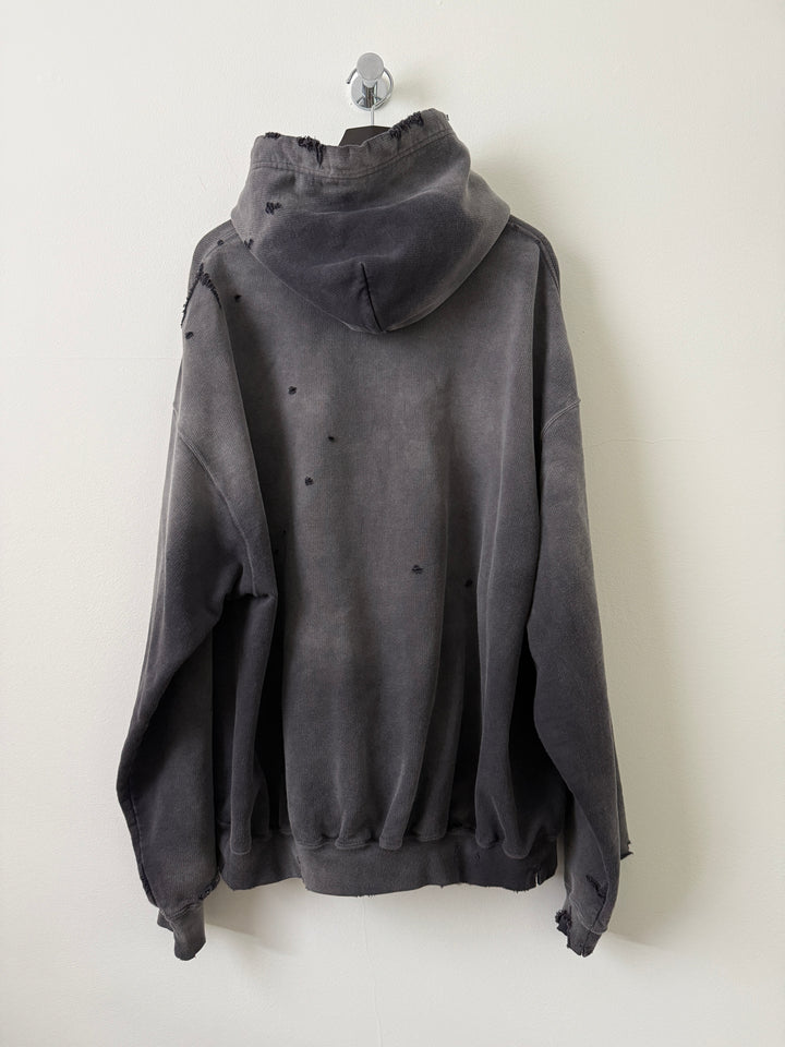 Sun Faded Grey Distressed Pullover Hoodie