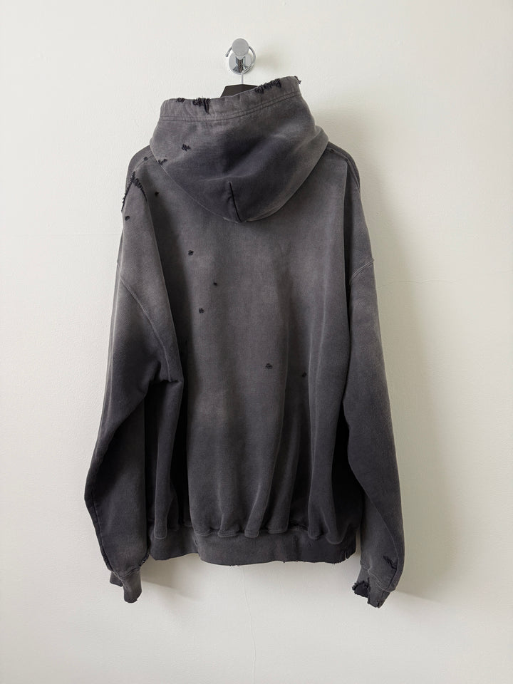 Sun Faded Grey Distressed Pullover Hoodie