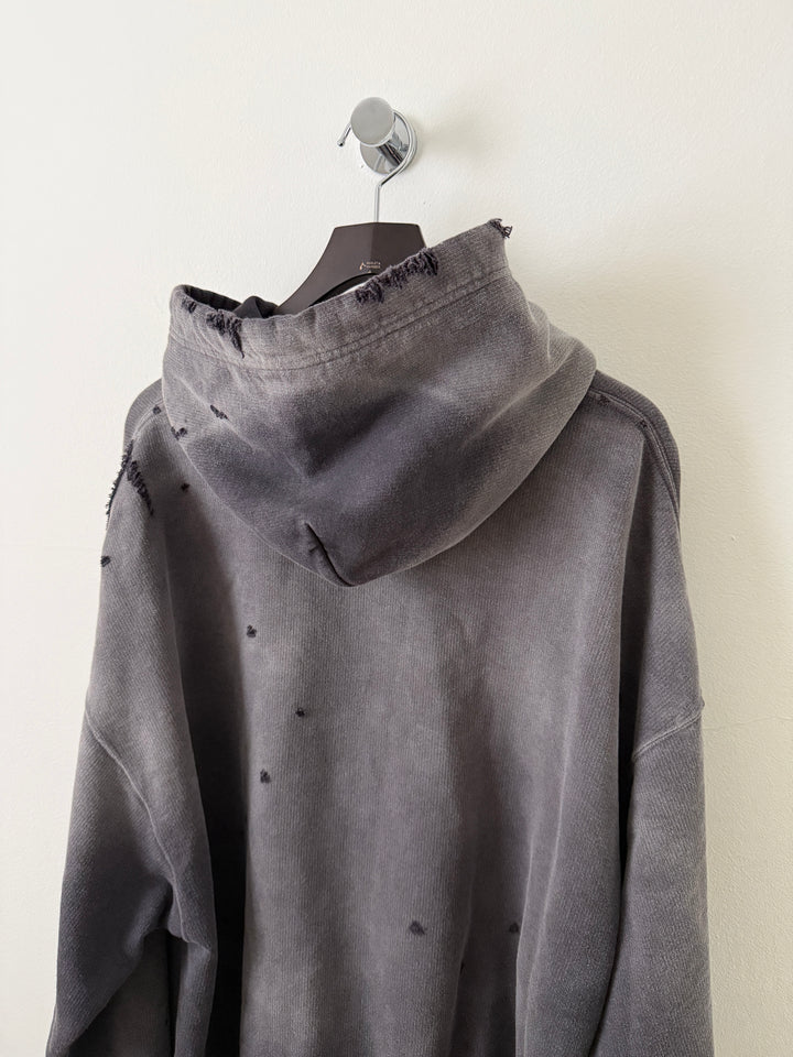 Sun Faded Grey Distressed Pullover Hoodie