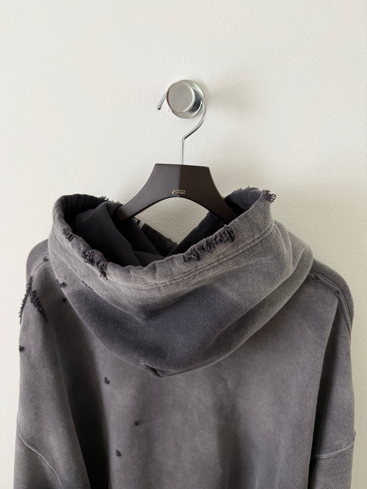 Sun Faded Grey Distressed Pullover Hoodie