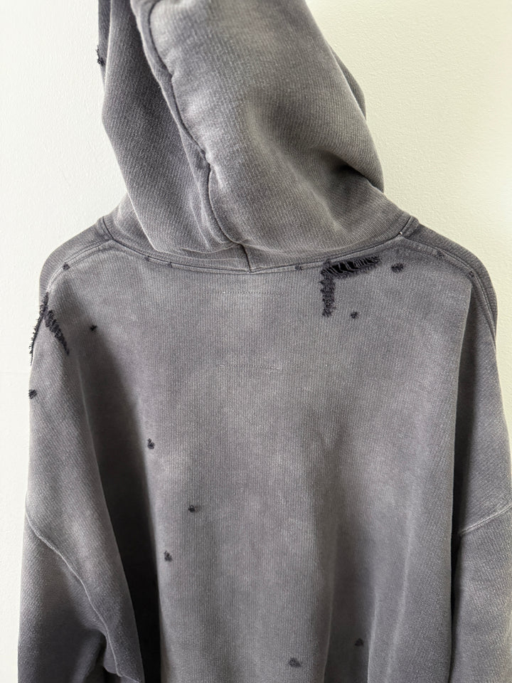 Sun Faded Grey Distressed Pullover Hoodie