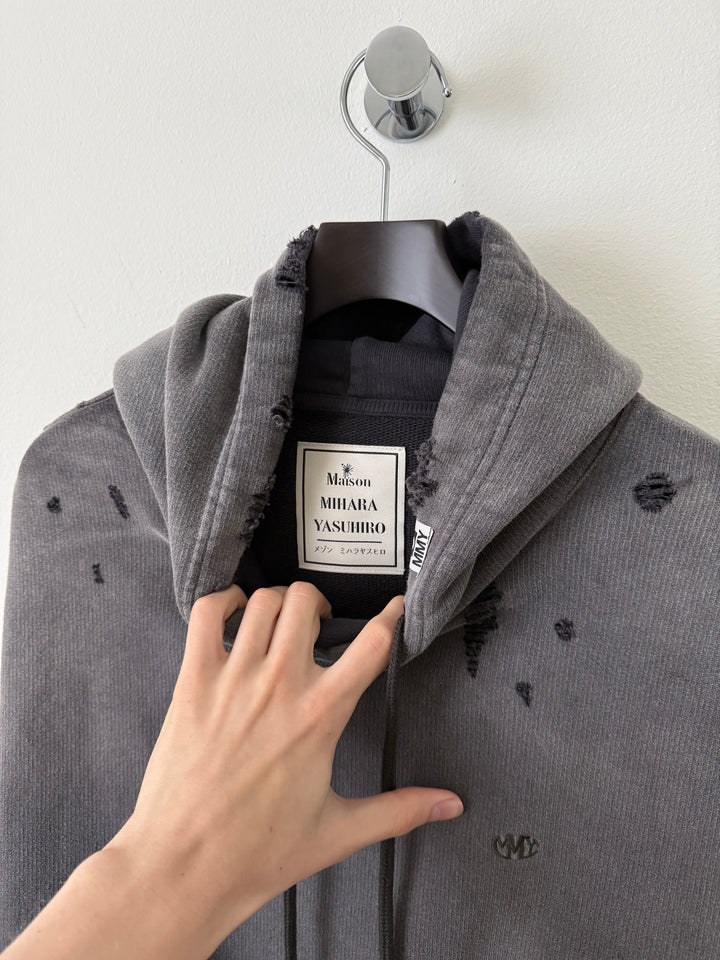 Sun Faded Grey Distressed Pullover Hoodie