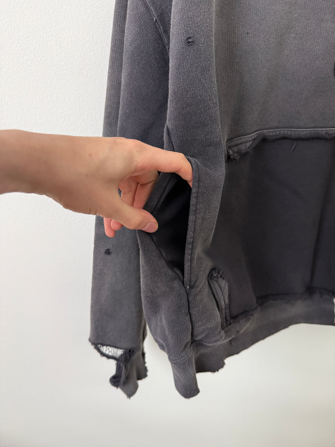 Sun Faded Grey Distressed Pullover Hoodie