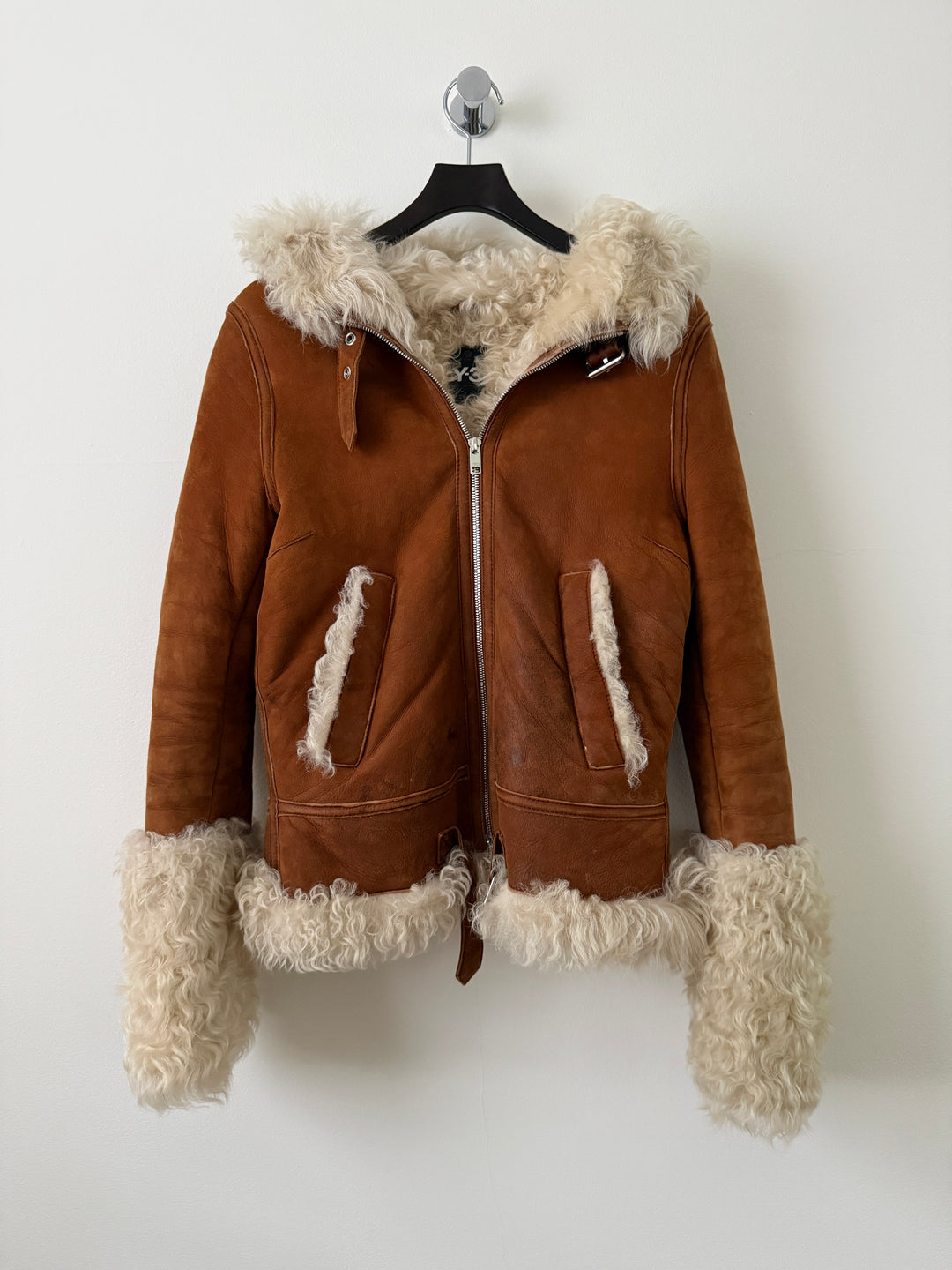 Shearling Curly Hair Leather Biker Jacket