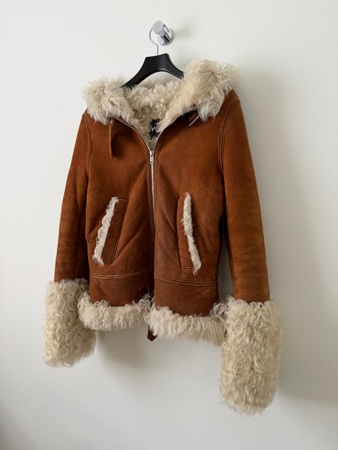 Shearling Curly Hair Leather Biker Jacket