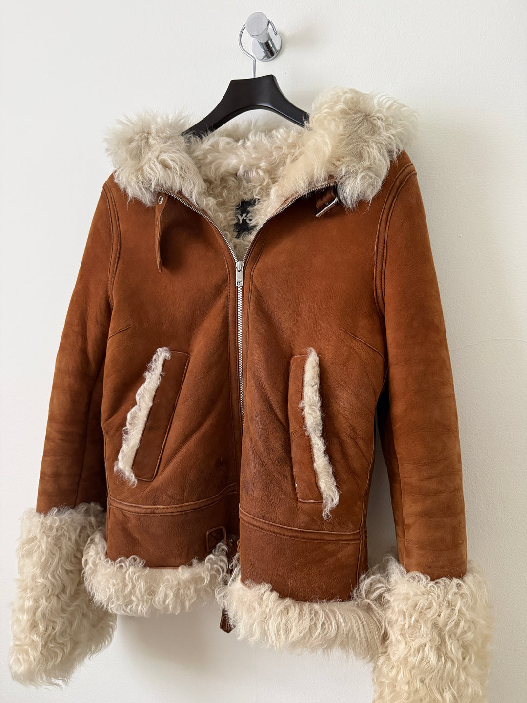 Shearling Curly Hair Leather Biker Jacket