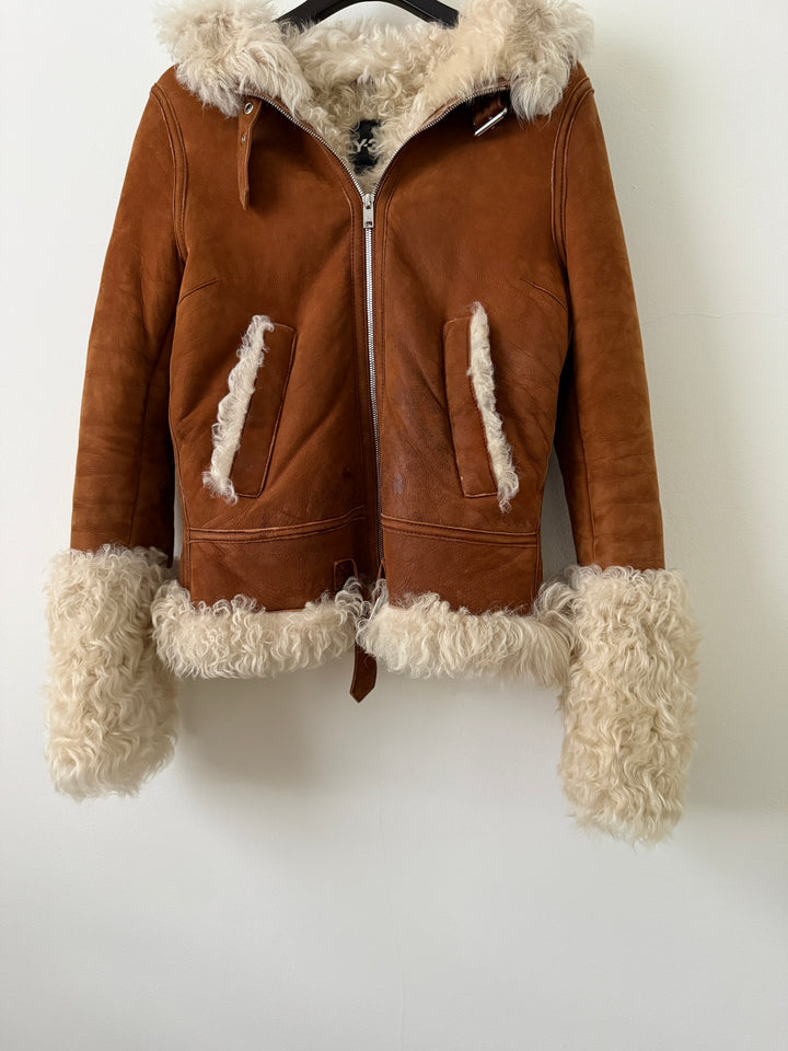 Shearling Curly Hair Leather Biker Jacket