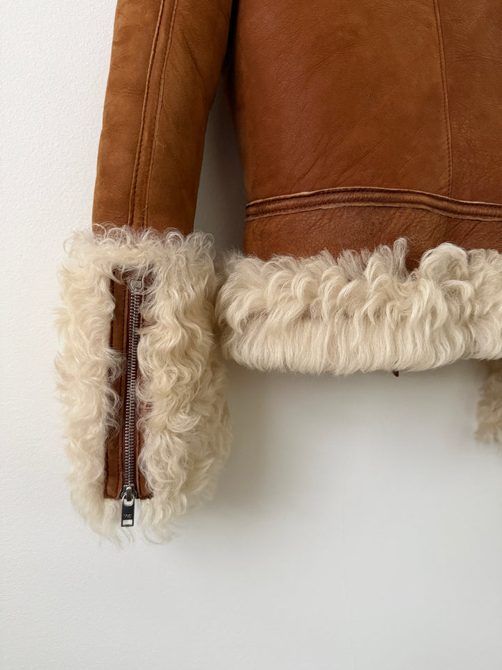 Shearling Curly Hair Leather Biker Jacket