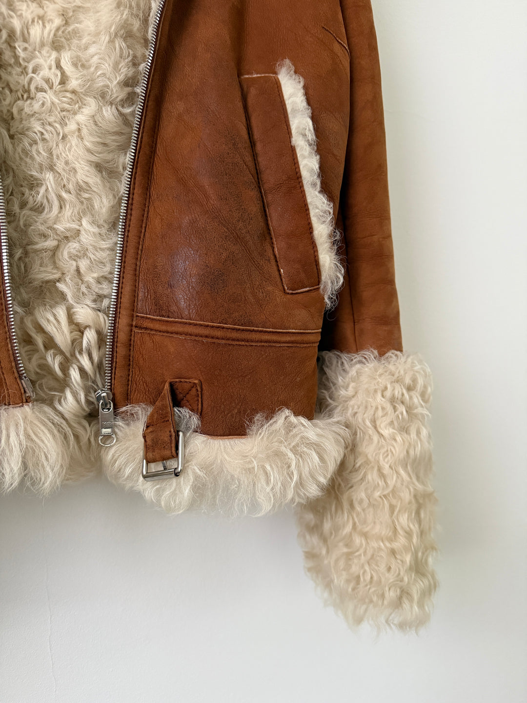 Shearling Curly Hair Leather Biker Jacket