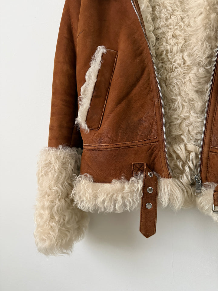 Shearling Curly Hair Leather Biker Jacket