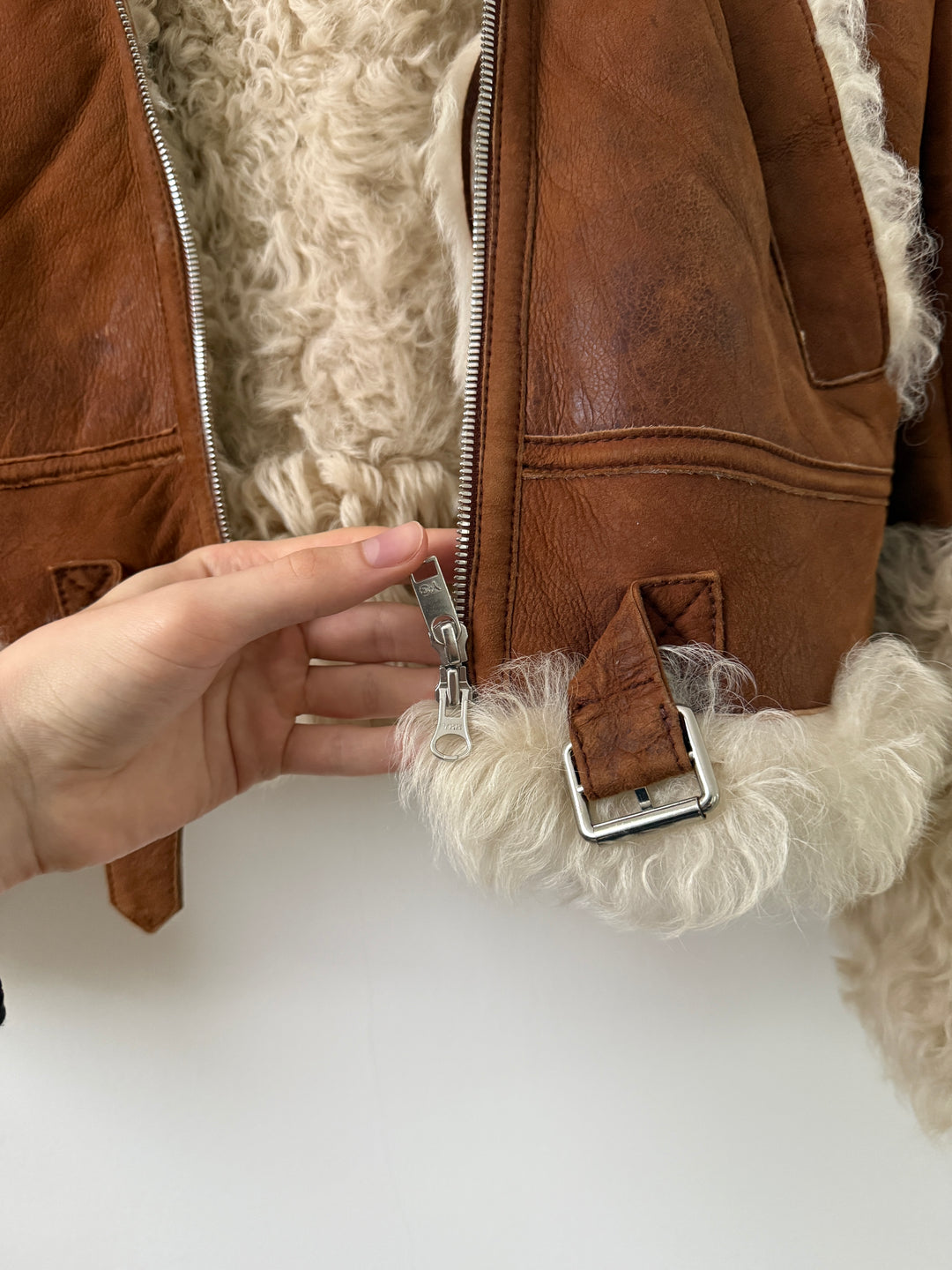Shearling Curly Hair Leather Biker Jacket