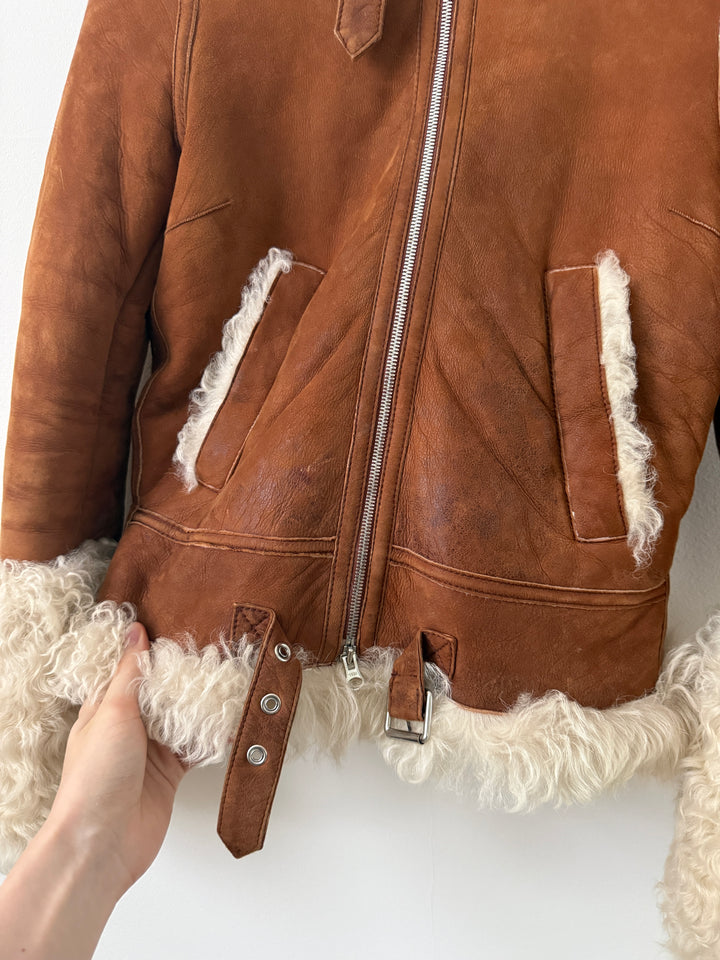 Shearling Curly Hair Leather Biker Jacket