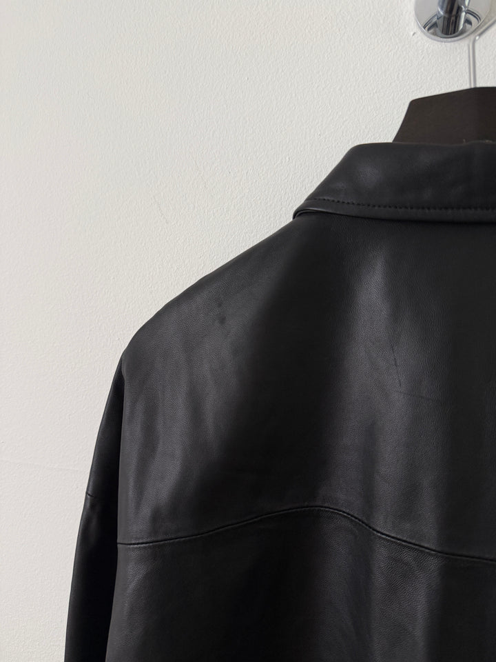 Cropped Leather Blouson Jacket