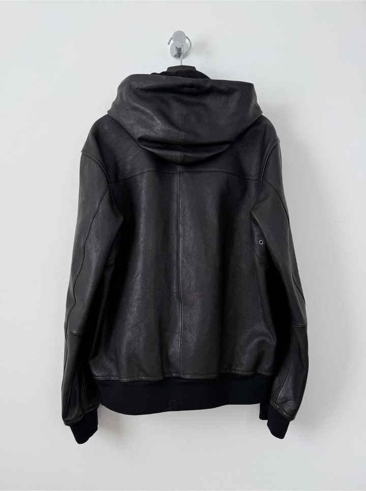 2018 5 Zip Goat Leather Hooded Jacket