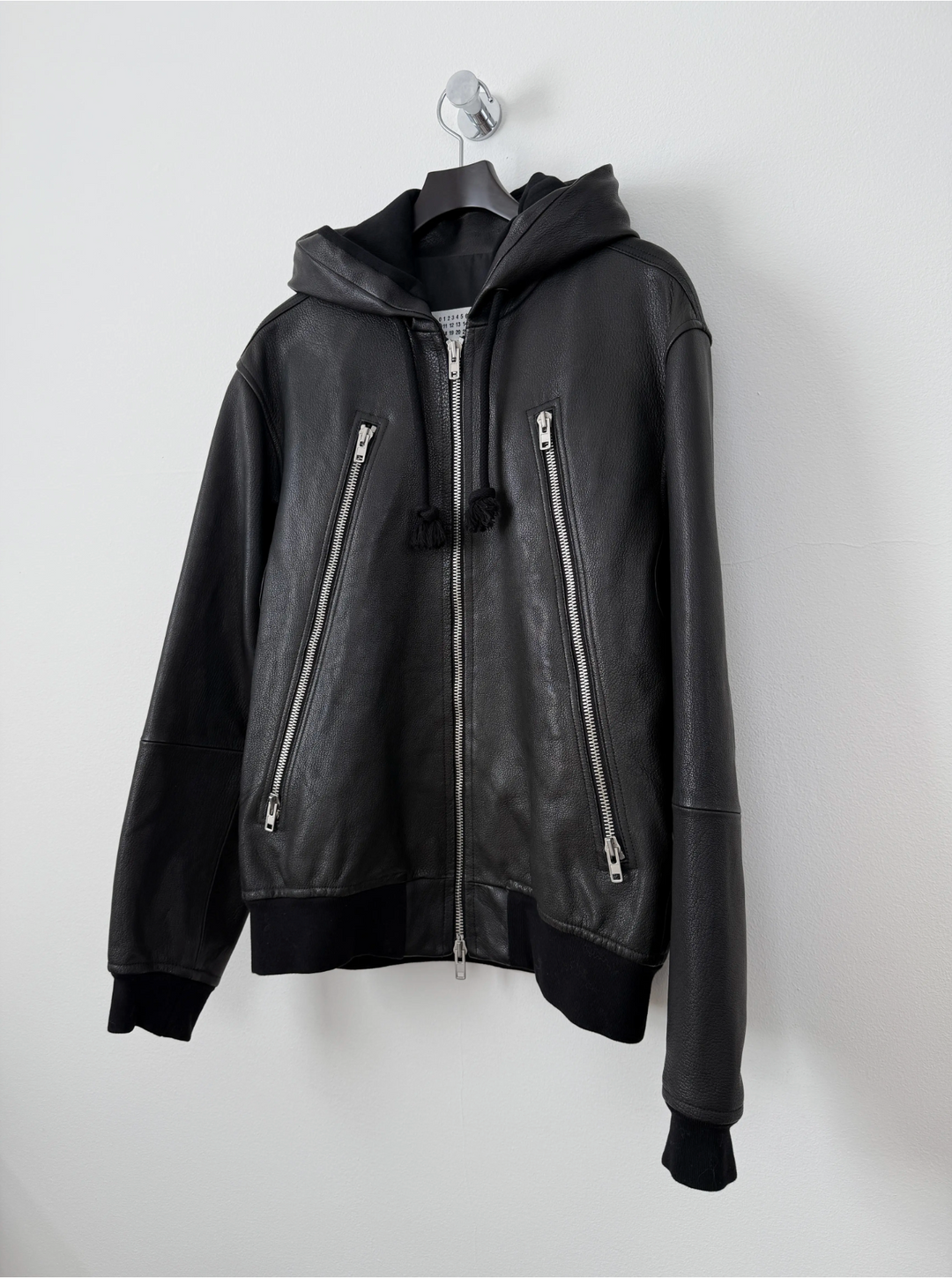 2018 5 Zip Goat Leather Hooded Jacket