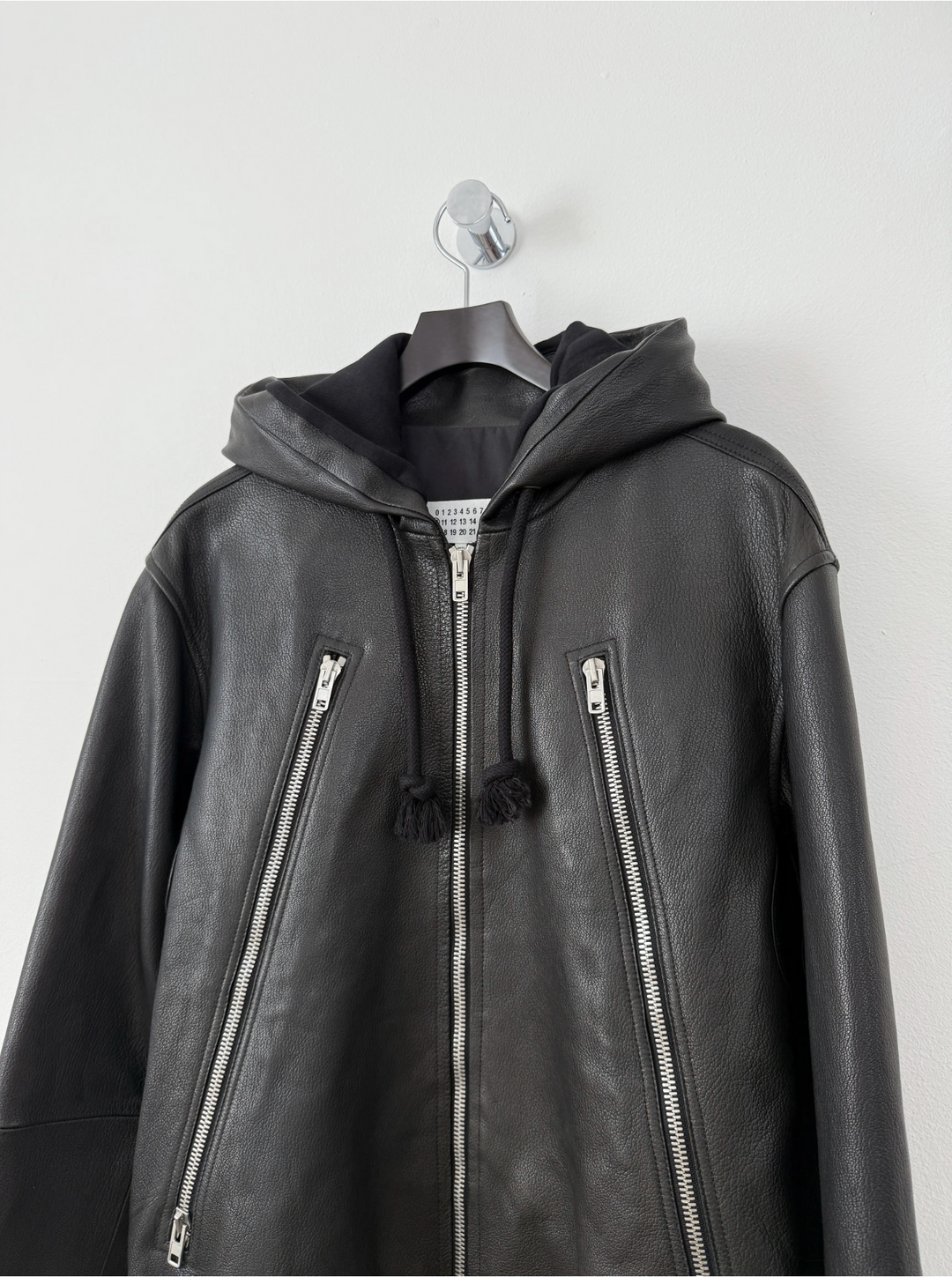 2018 5 Zip Goat Leather Hooded Jacket