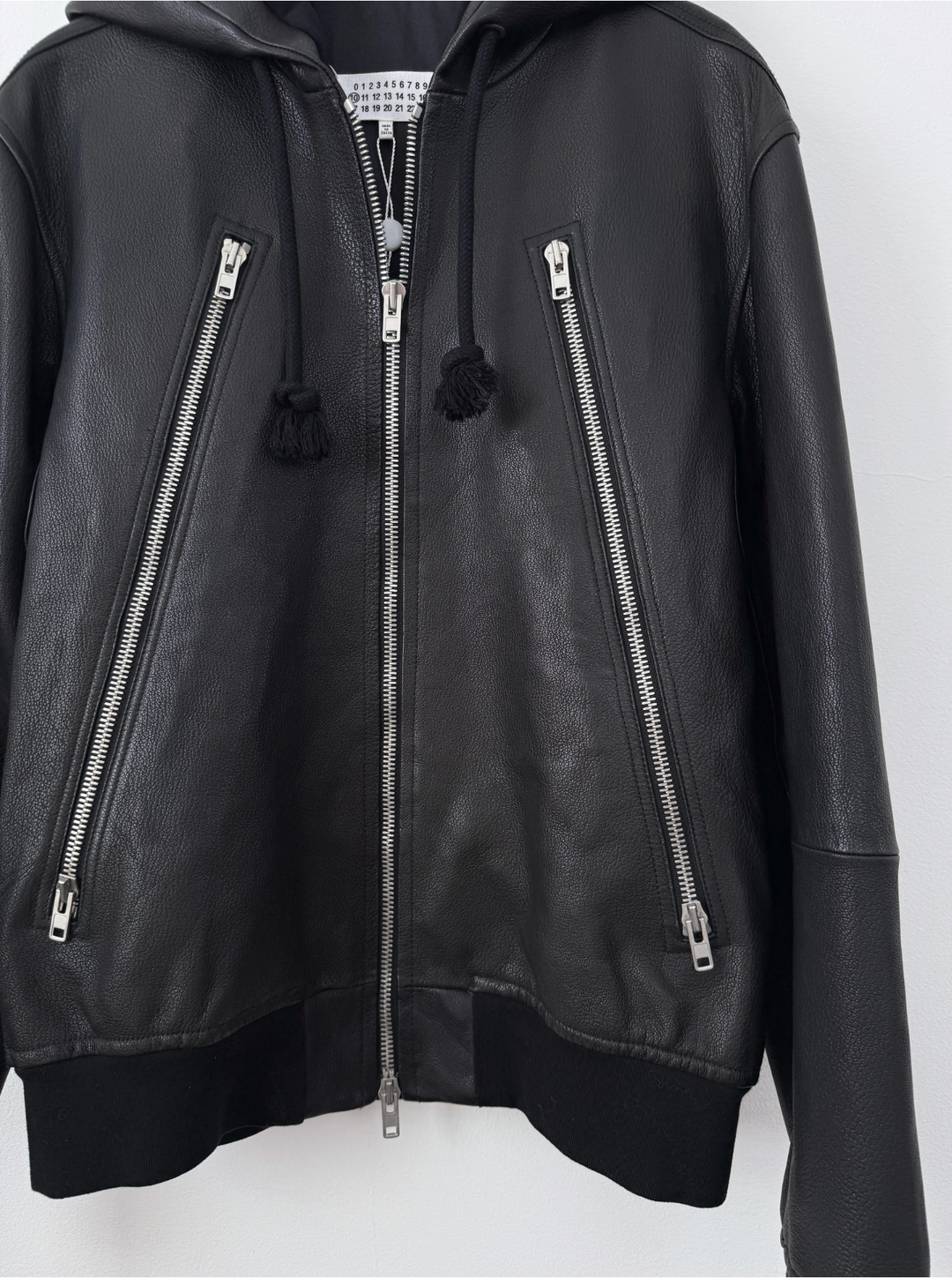 2018 5 Zip Goat Leather Hooded Jacket