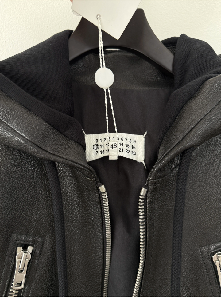 2018 5 Zip Goat Leather Hooded Jacket