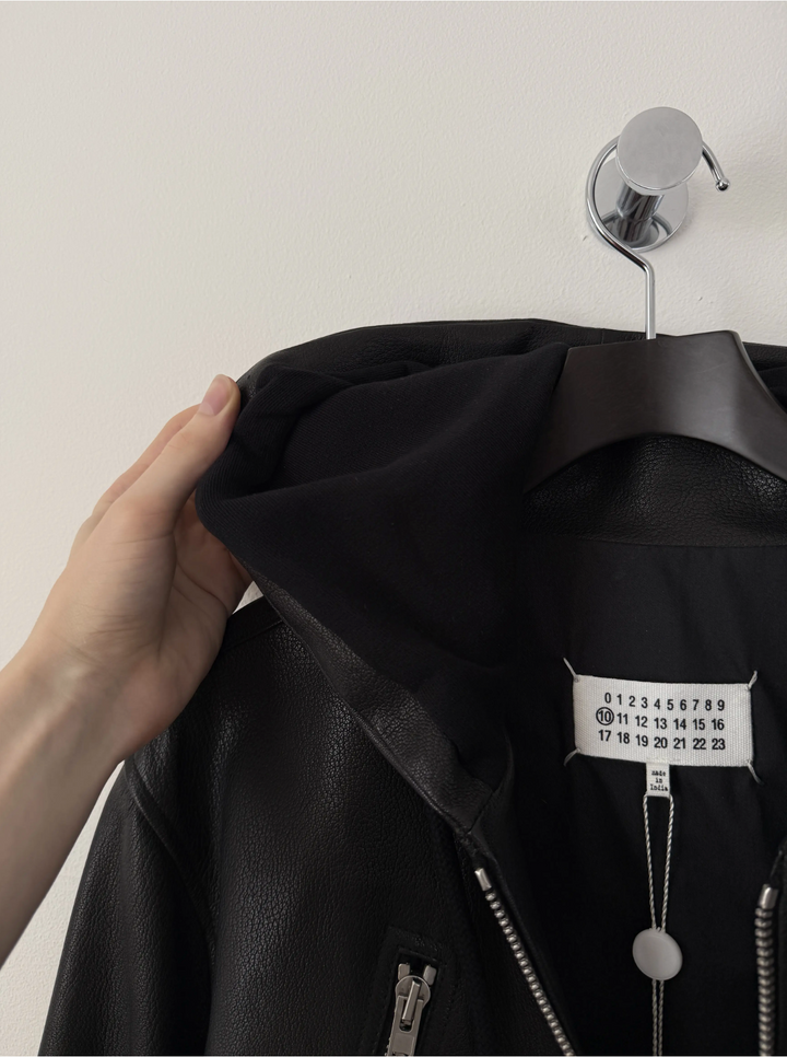 2018 5 Zip Goat Leather Hooded Jacket