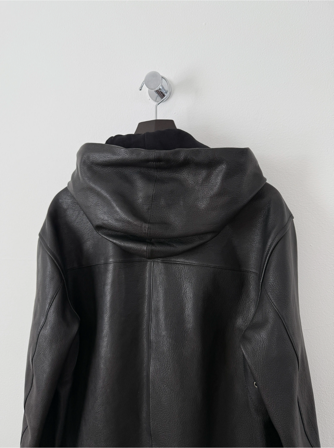 2018 5 Zip Goat Leather Hooded Jacket