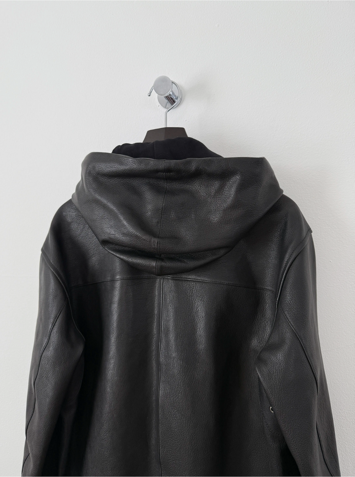 2018 5 Zip Goat Leather Hooded Jacket