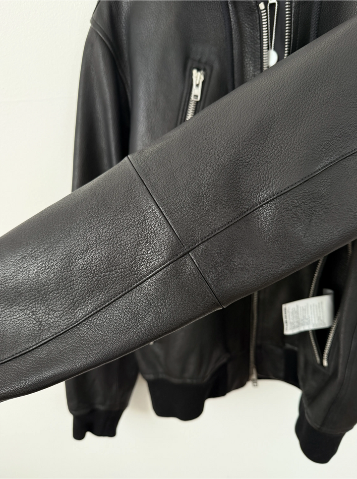 2018 5 Zip Goat Leather Hooded Jacket